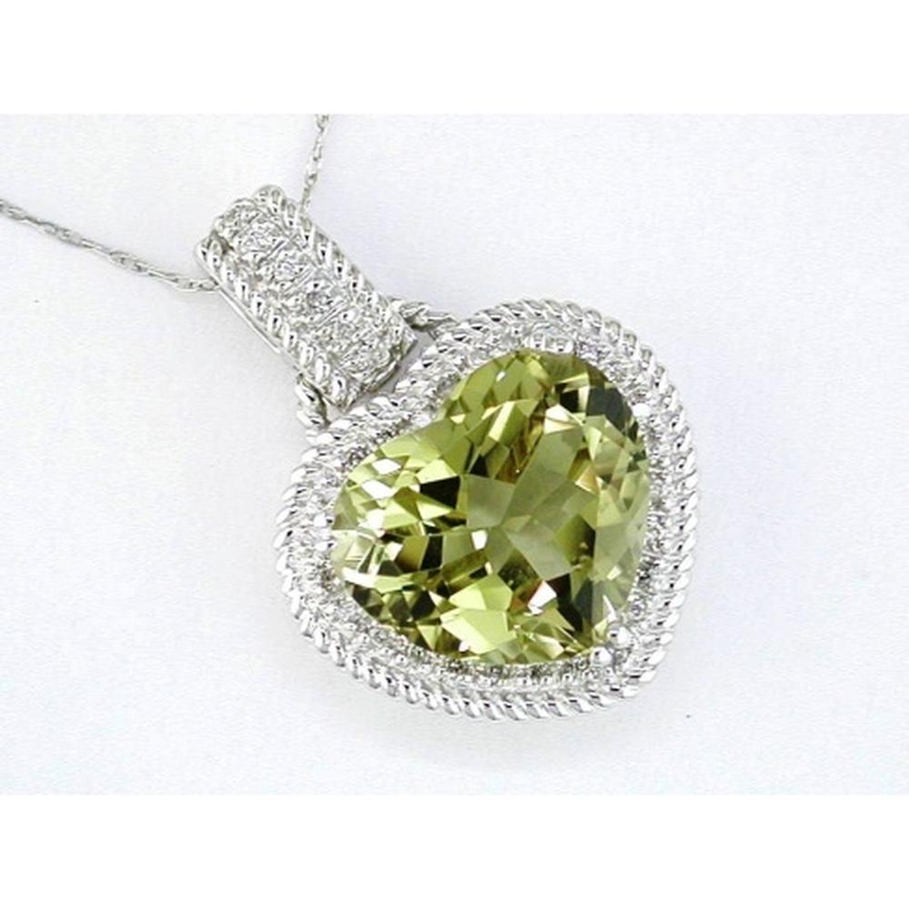 Royal 14K White Gold Heart Pendant with Diamond and Lemon Quartz - 6.14 Carat Total Gem Weight