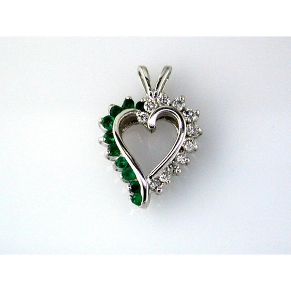 Royal 14K White Gold Heart Pendant with Emerald and Diamonds - Timeless Love