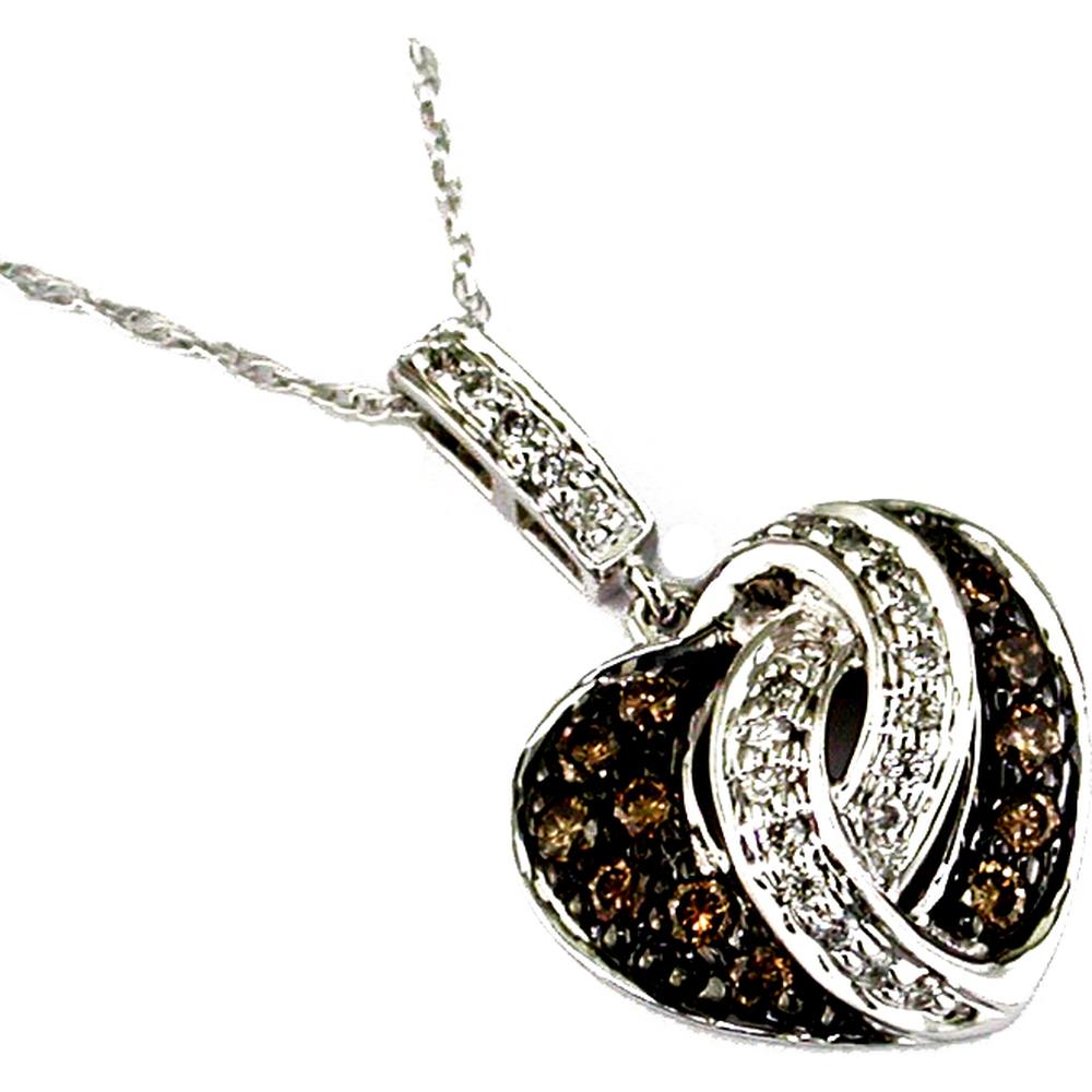 Royal 14K White Gold Heart Pendant with Mocha Diamond and Round Diamonds - 0.26 Carat Total Mocha Diamond Weight, 0.12 Carat Total Diamond Weight