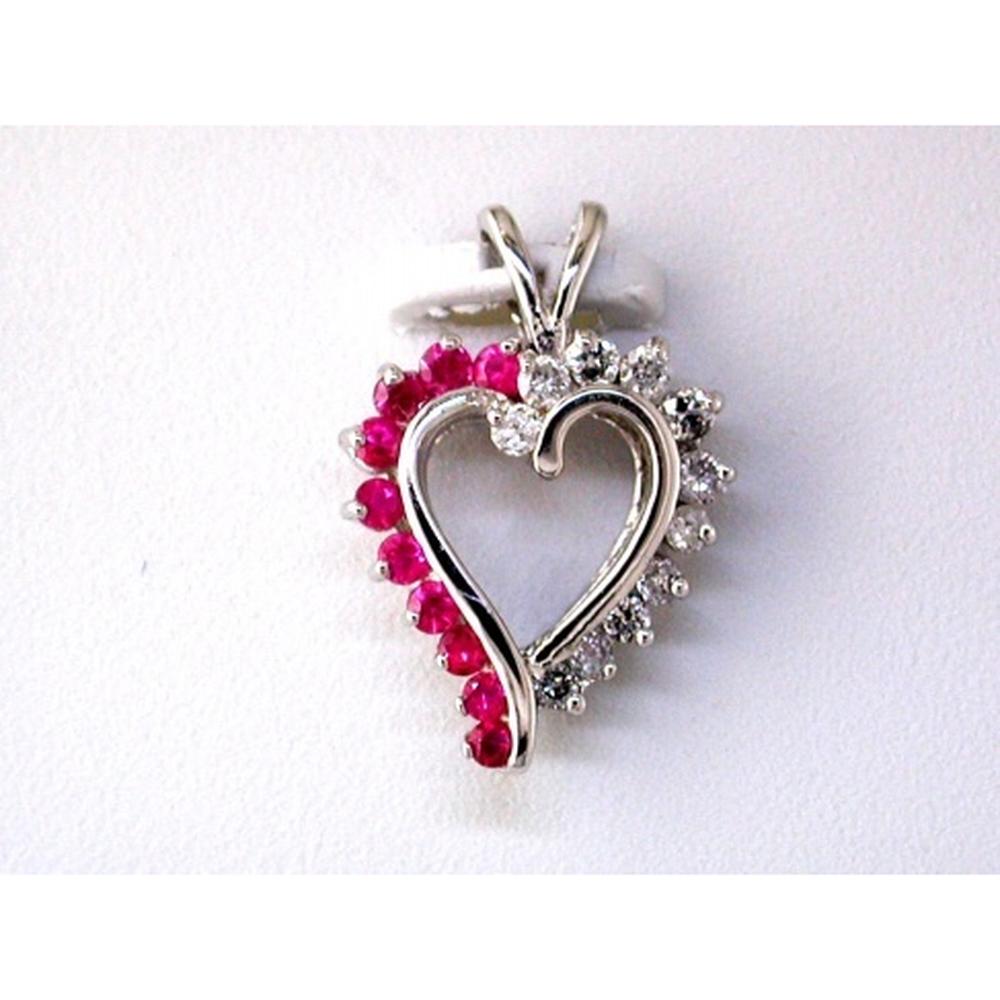 Royal 14K White Gold Heart Pendant with Ruby & Diamonds - 0.54 Carat Total Gem Weight