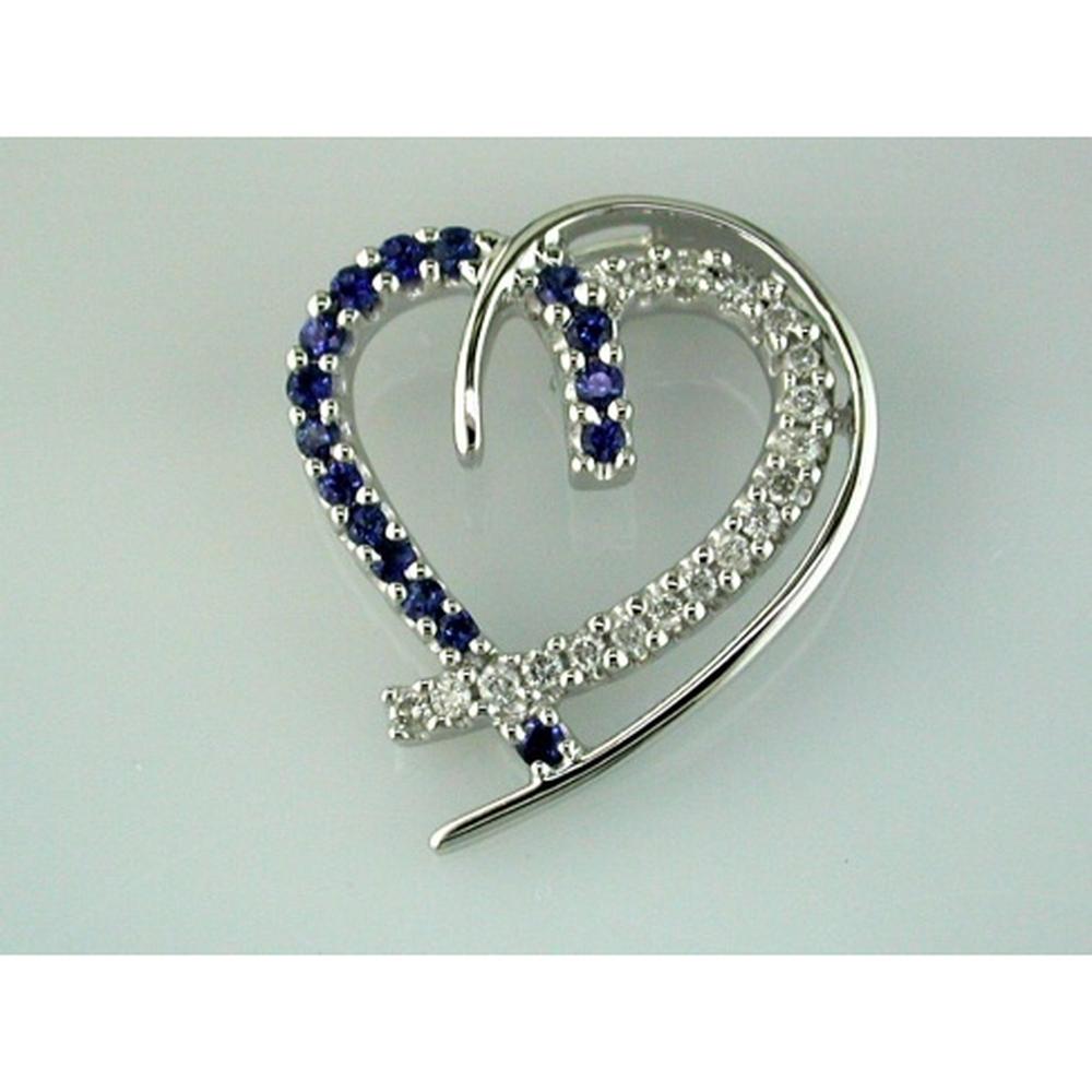 Royal 14K White Gold Heart Pendant with Sapphire & Diamonds - Timeless Romance