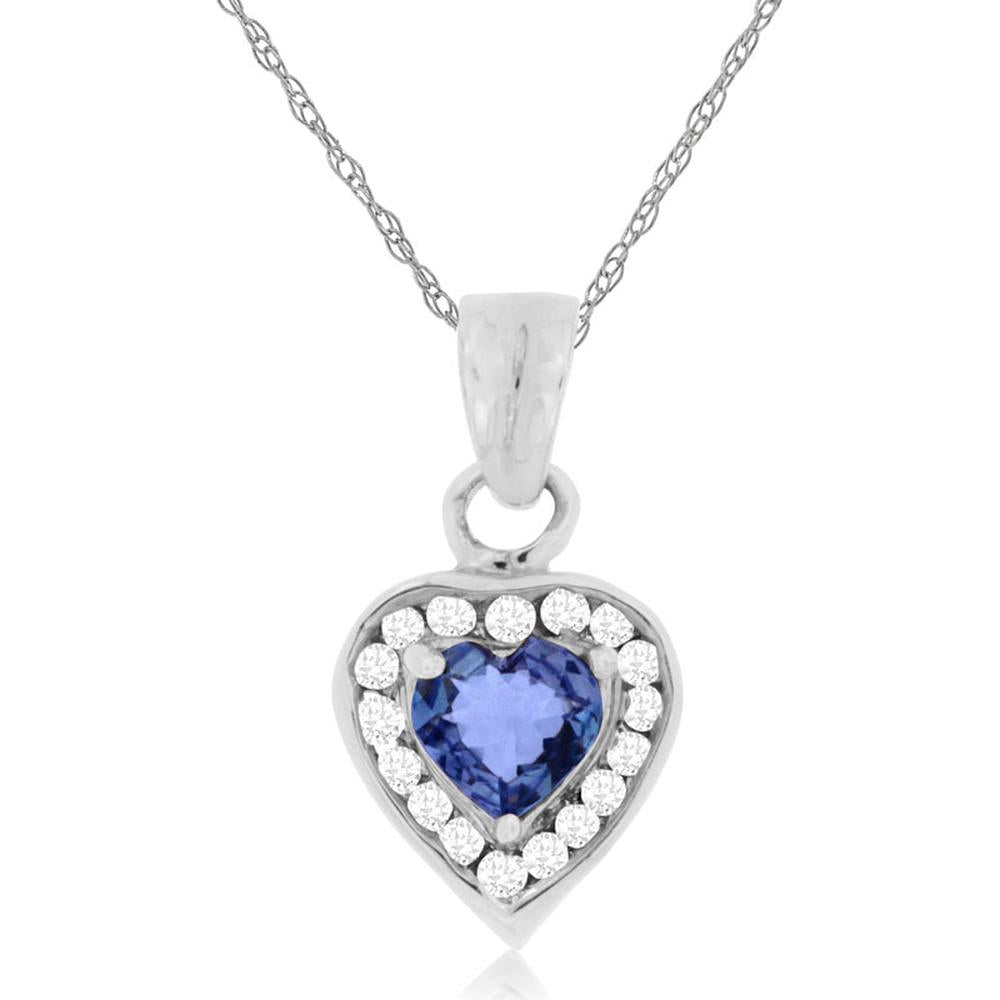 Royal 14K White Gold Heart Pendant with Tanzanite and Diamonds