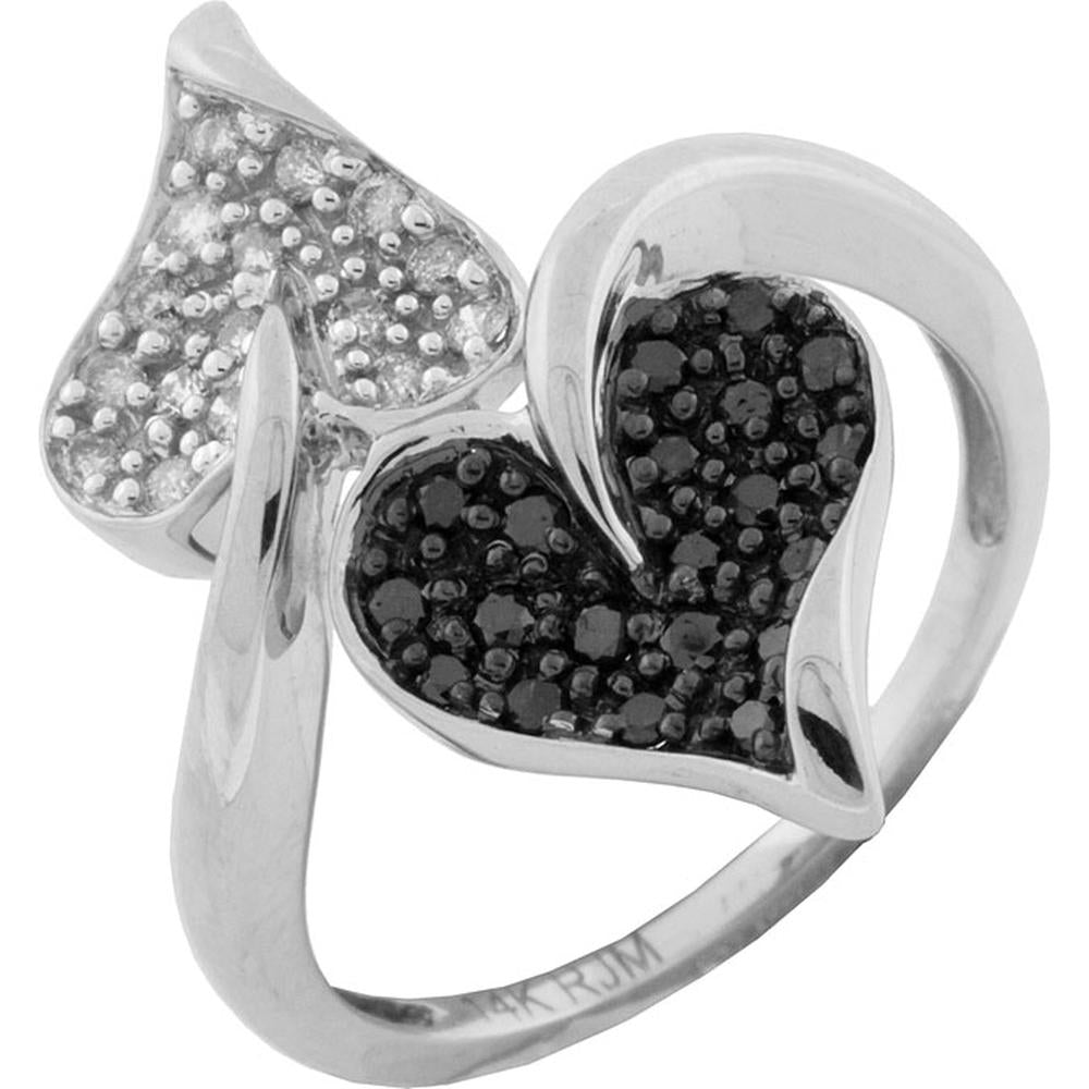 Royal 14K White Gold Heart Ring with Black Diamond and Diamond Halo - 0.22 Carat Total Diamond Weight