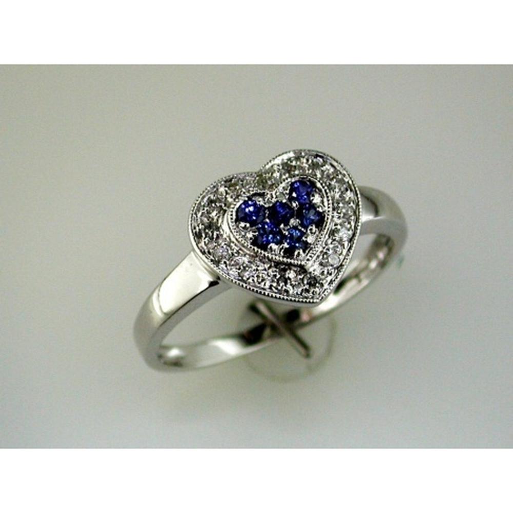Royal 14K White Gold Heart Ring with Sapphire and Diamonds - 0.17 Carat Sapphire, 0.10 Carat Diamond Total Weight