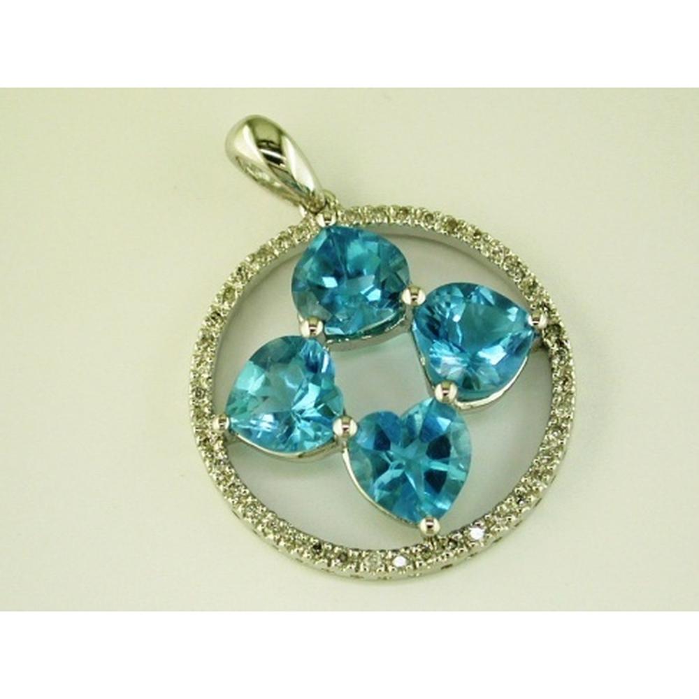 Royal 14K White Gold Heart-Shaped Blue Topaz & Diamond Halo Pendant - 6.24 Carat Total Gem Weight