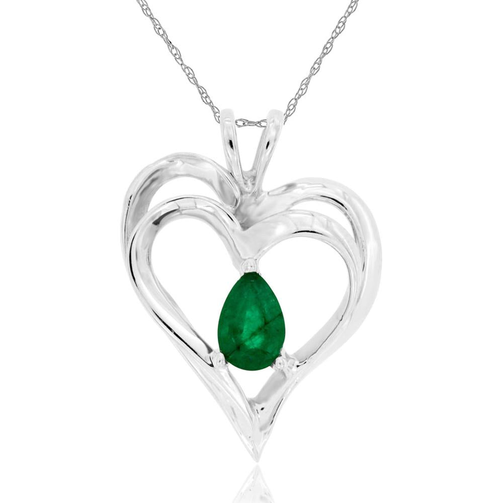 Royal 14K White Gold Heart-Shaped Emerald Pendant - 0.50 Carat Diamond Weight