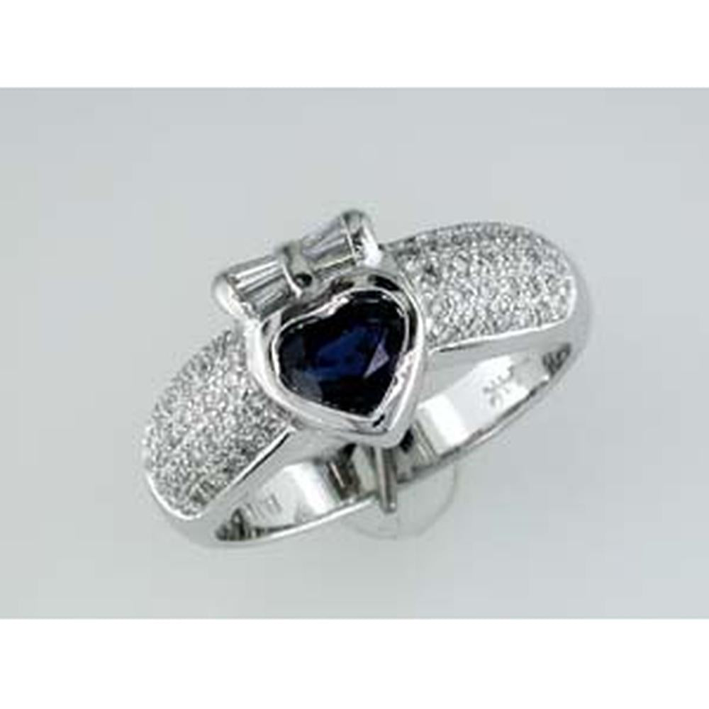 Royal 14K White Gold Heart-Shaped Sapphire and Diamond Ring - 1.38 Carat Total Gem Weight