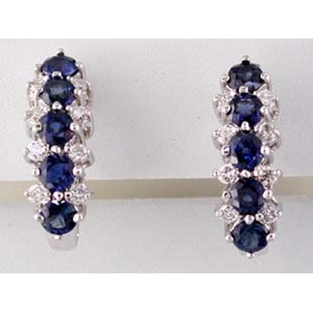 Royal 14K White Gold Hoop Earrings with Round Sapphires and Diamonds - 2.30 Carat Sapphire, 0.37 Carat Diamond
