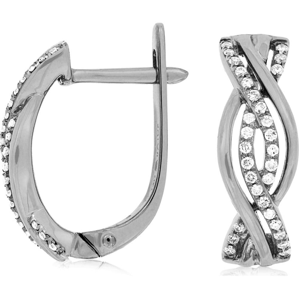 Royal 14K White Gold Huggie Earrings with Intertwined Diamond Accents - 0.17 Carats Total Diamond Weight