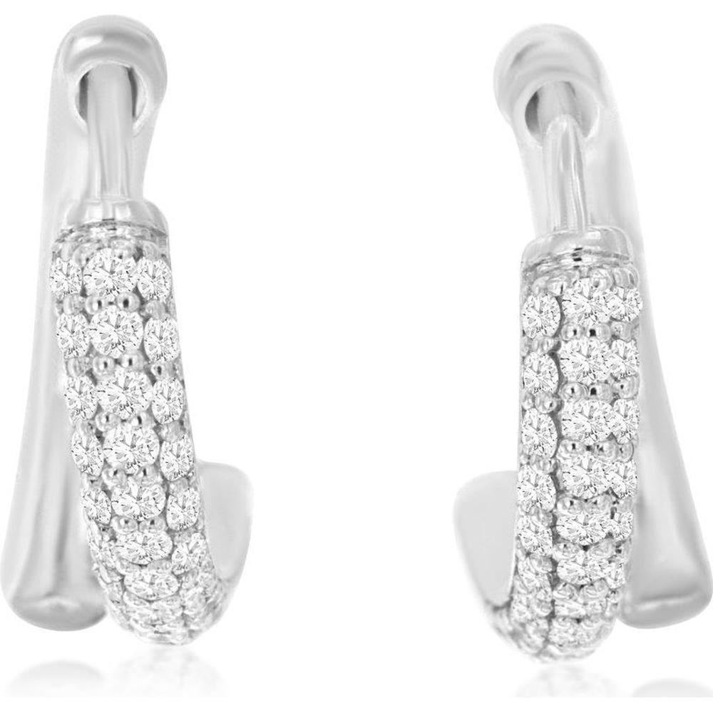 Royal 14K White Gold Huggie Earrings with Pave Set Round Diamonds - 1.00 Carats Total Diamond Weight