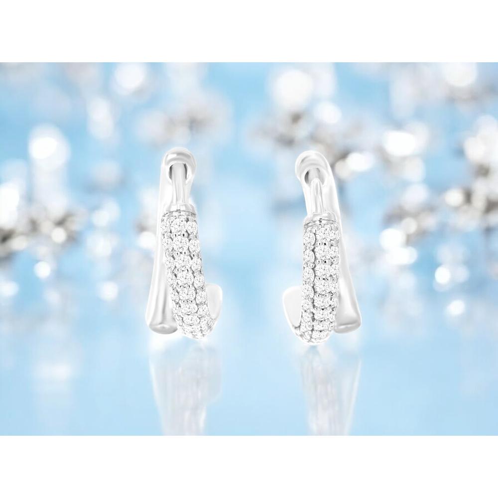 Royal 14K White Gold Huggie Earrings with Pave Set Round Diamonds - 1.00 Carats Total Diamond Weight