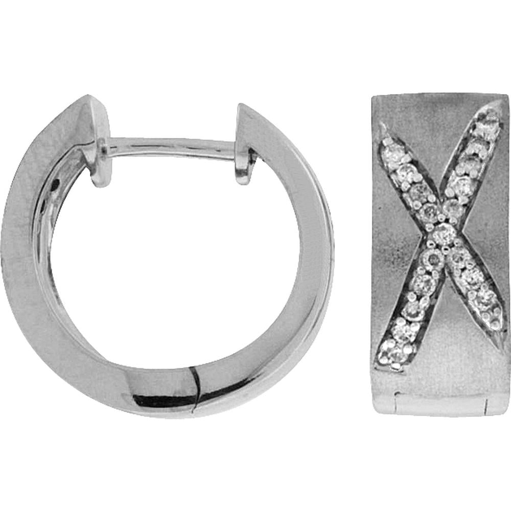 Royal 14K White Gold Huggie Earrings with Pavé-Set Round Diamonds and Crossover X Design - 0.16 Carats Total Diamond Weight