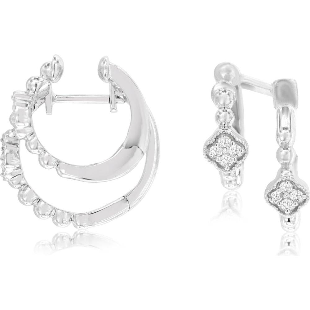 Royal 14K White Gold Huggies Earrings with 0.18 Carat Total Diamond Weight