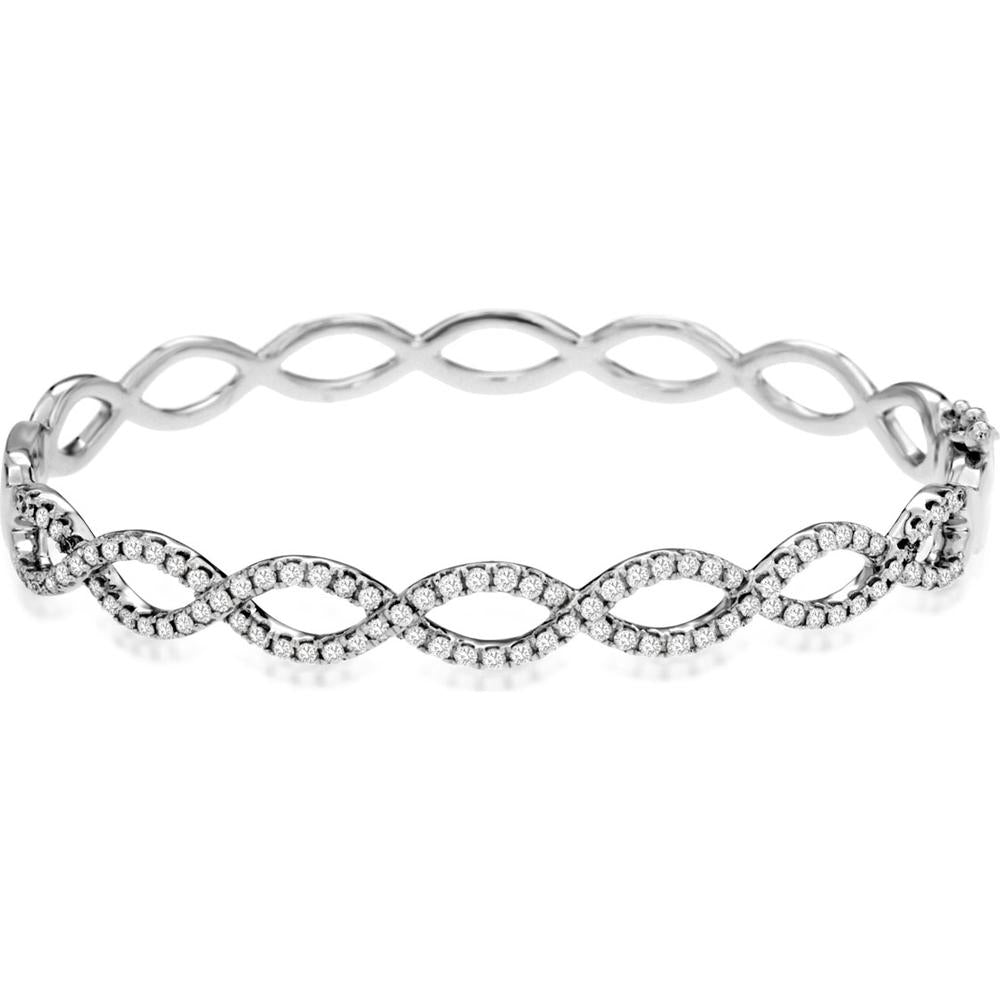 Royal 14K White Gold Intertwined Diamond Bangle Bracelet - 1.10 Carat Total Diamond Weight
