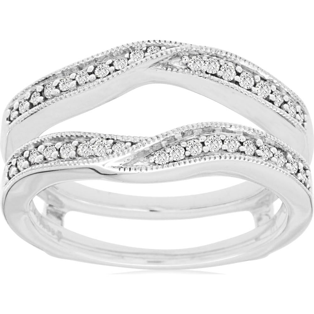 Royal 14K White Gold Ladies Diamond Insert Ring with Milgrain Detail - 0.25 Carat Total Diamond Weight