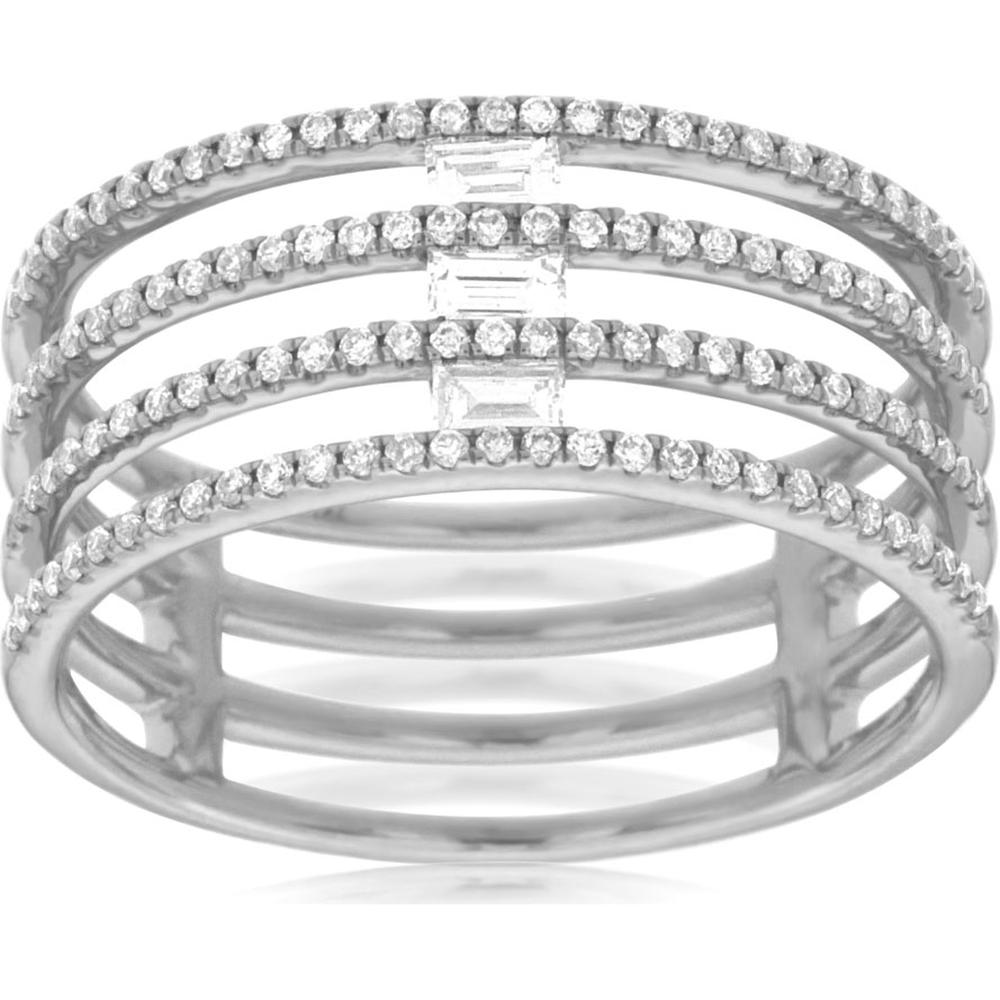 Royal 14K White Gold Ladies Diamond Ring - 0.28 Carat Round Diamonds, 0.12 Carat Baguette Diamonds