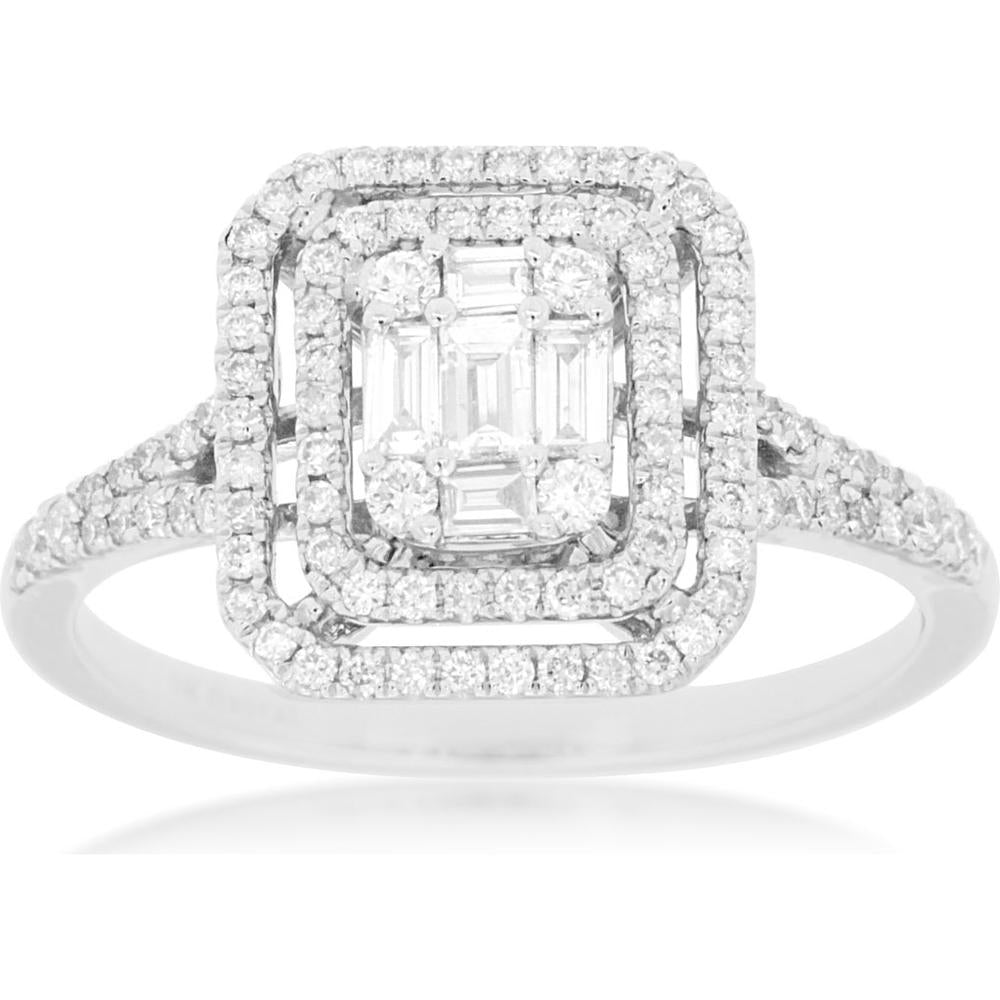 Royal 14K White Gold Ladies Diamond Ring with Baguette Accents - 0.52 Carat Total Diamond Weight