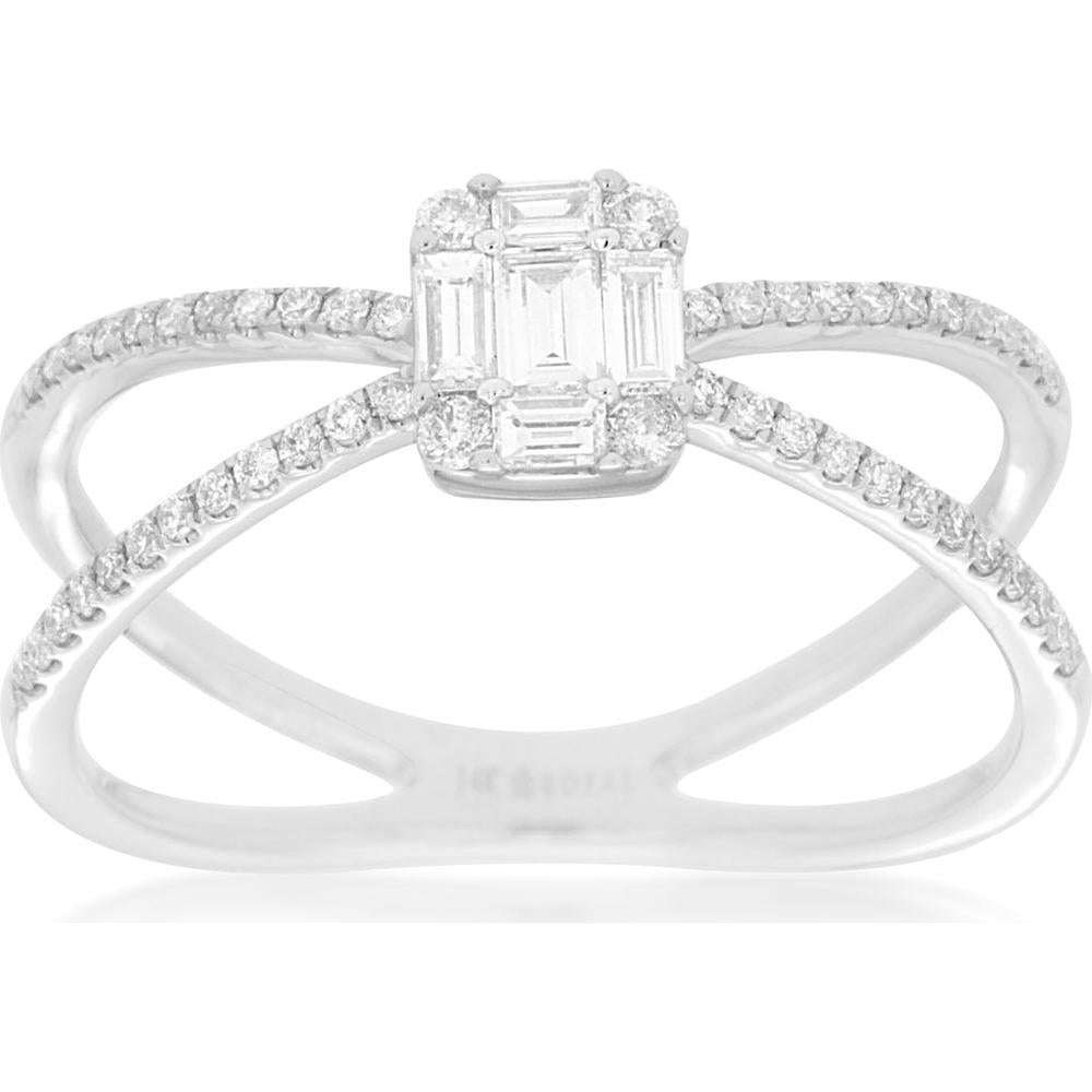 Royal 14K White Gold Ladies Diamond Ring with Baguette Diamond Accents - 0.19 Carat Total Diamond Weight