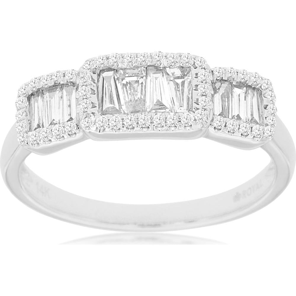 Royal 14K White Gold Ladies Diamond Ring with Halo - 0.15 Carat Center Stone, 0.43 Carat Total Diamond Weight