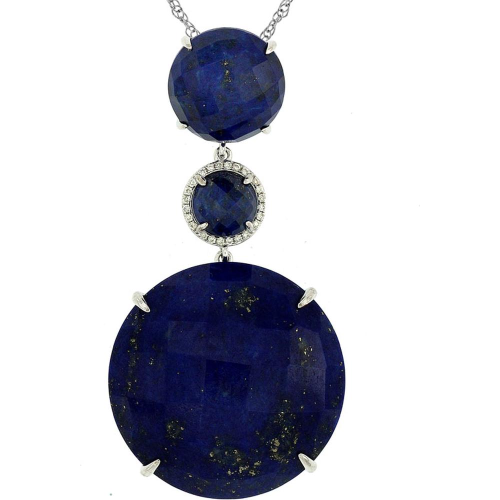 Royal 14K White Gold Lapis Lazuli and Diamond Pendant - 44.50 Carats Lapis, 0.07 Carats Diamond