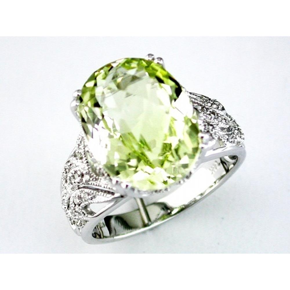 Royal 14K White Gold Lemon Quartz and Diamond Oval Ring