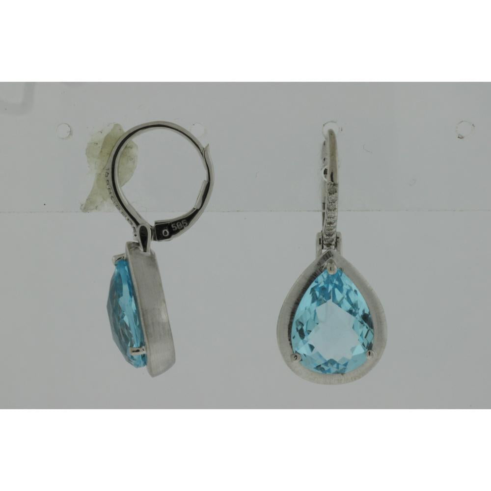 Royal 14K White Gold Lever-Back Earrings with Pear-Shaped Blue Topaz - 9.85 Carats Total Gem Weight and Round Diamond Accents - 0.06 Carats Total Diamond Weight