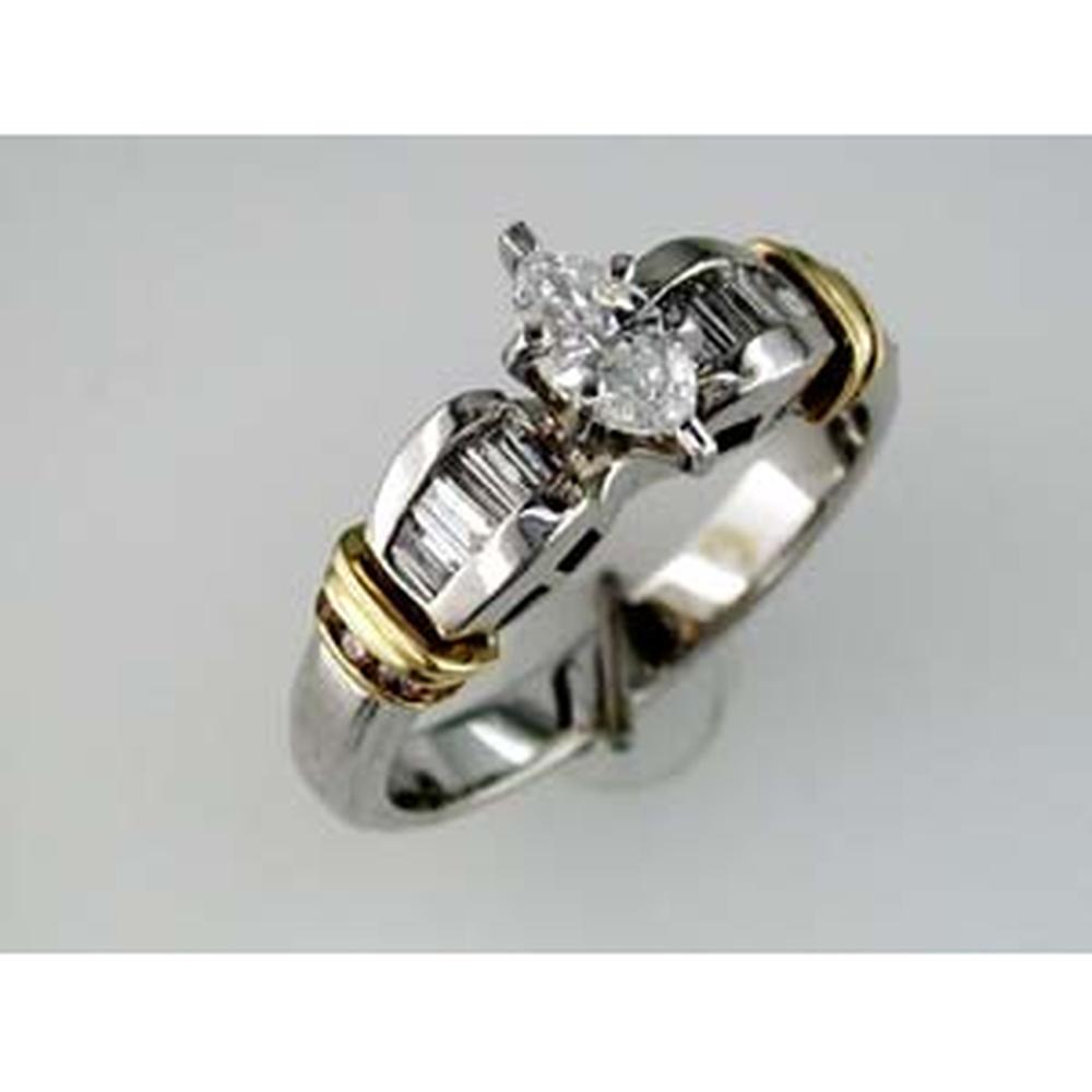 Royal 14K White Gold Marquise-Cut Diamond Engagement Ring - 0.38 Carat Main Stone, 0.35 Carat Additional Stones