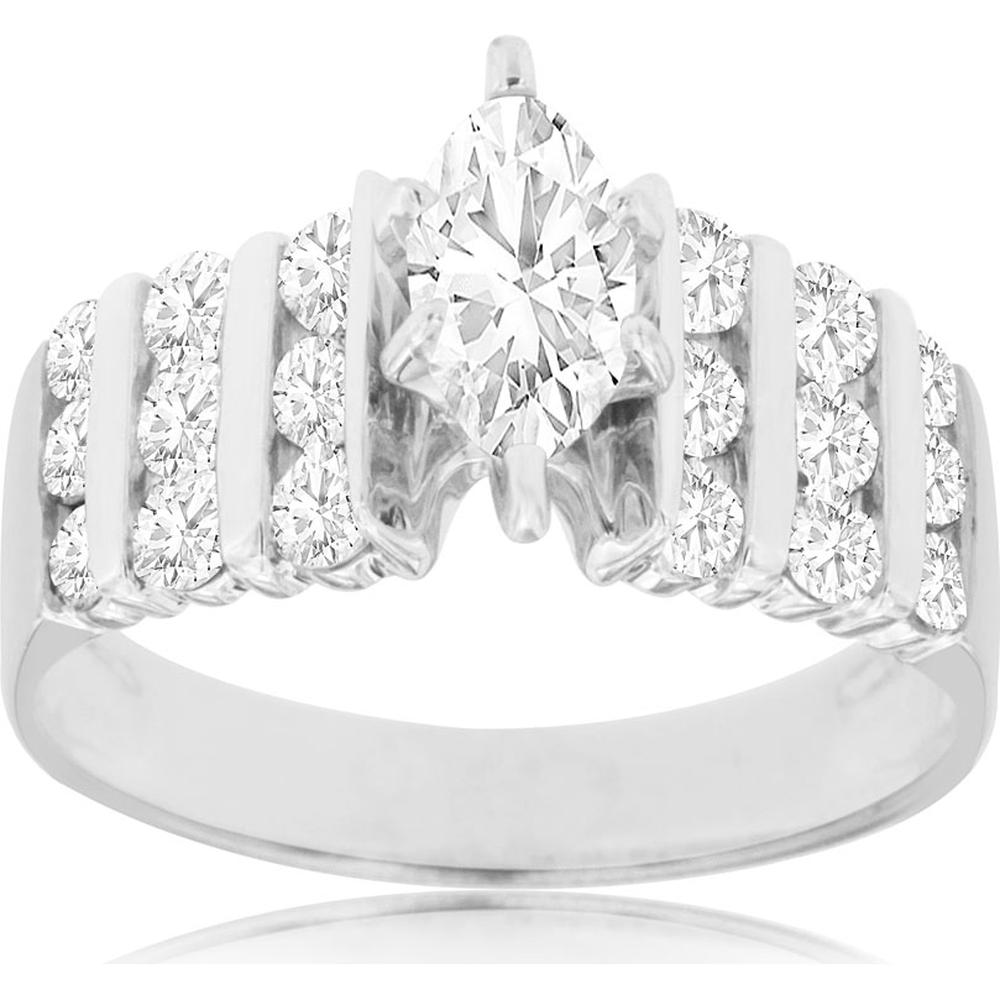 Royal 14K White Gold Marquise-Cut Diamond Engagement Ring - 1.40 Carat Total Diamond Weight