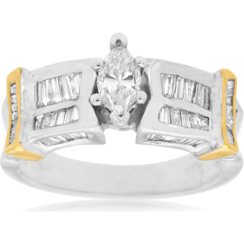 Royal 14K White Gold Marquise-Cut Diamond Engagement Ring - 1.50 Carat Total Diamond Weight