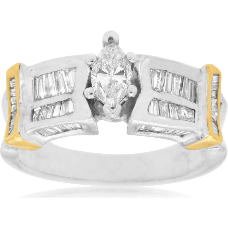 Royal 14K White Gold Marquise-Cut Diamond Engagement Ring - 1.50 Carat Total Diamond Weight