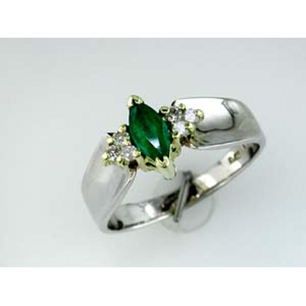 Royal 14K White Gold Marquise-Cut Emerald and Diamond Ring - Timeless Elegance