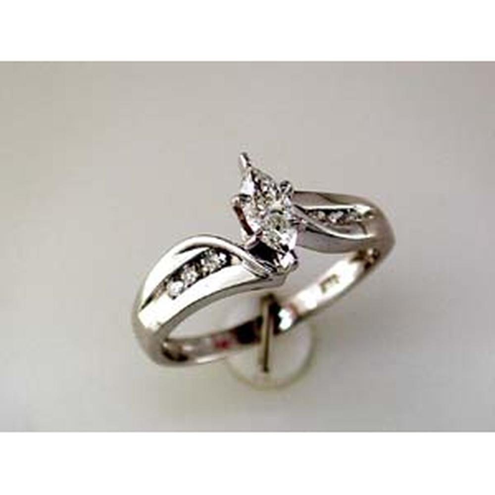 Royal 14K White Gold Marquise Diamond Engagement Ring - 0.24 Carat Center, 0.16 Carat Total Diamond Weight