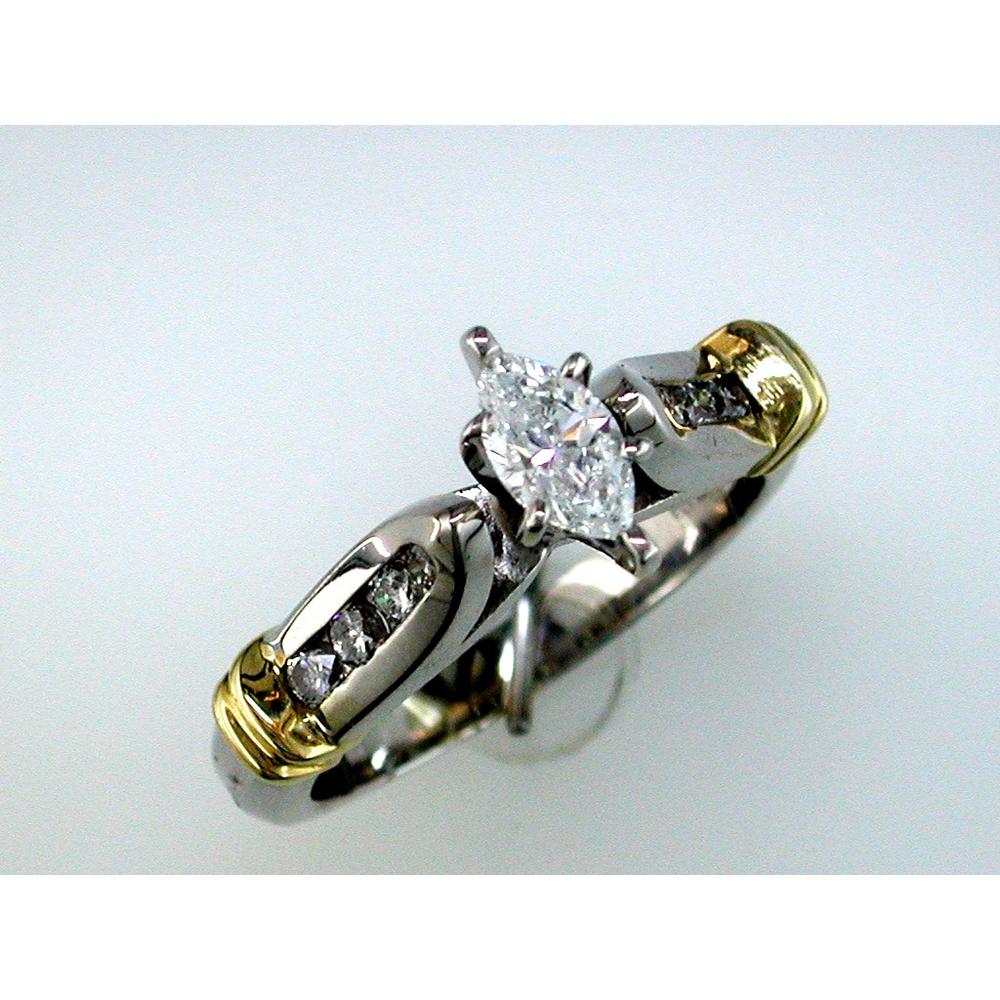 Royal 14K White Gold Marquise Diamond Engagement Ring - 0.40 Carat Center, 0.27 Carat Accent