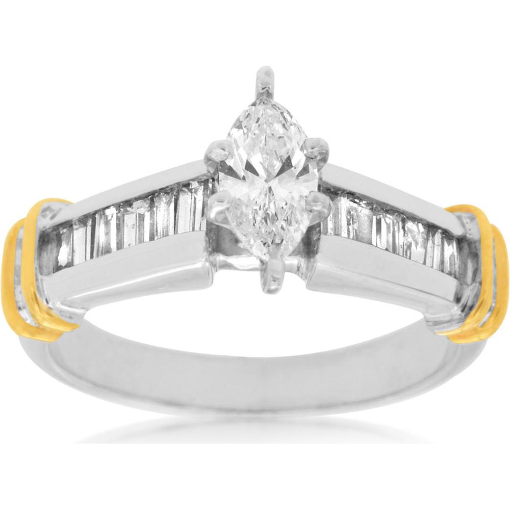 Royal 14K White Gold Marquise Diamond Engagement Ring - 0.80 Carat Total Diamond Weight