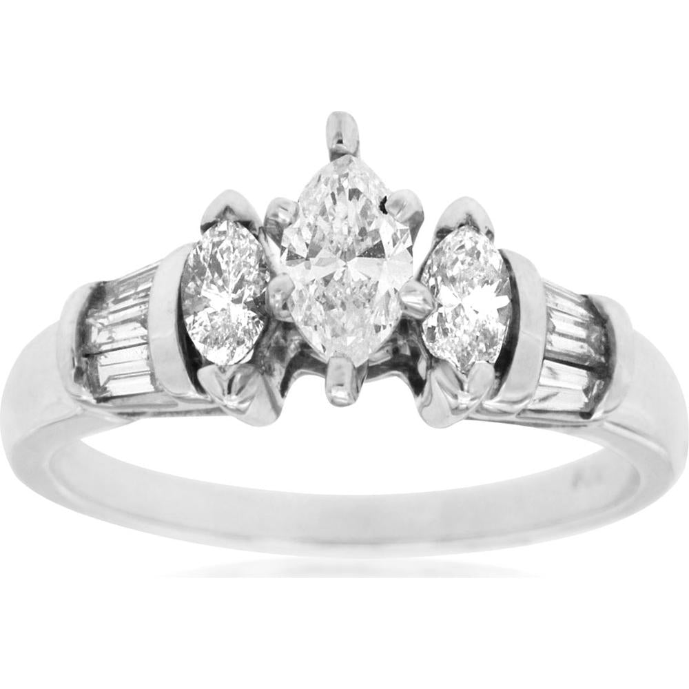 Royal 14K White Gold Marquise Diamond Engagement Ring - 0.85 Carat Total Diamond Weight