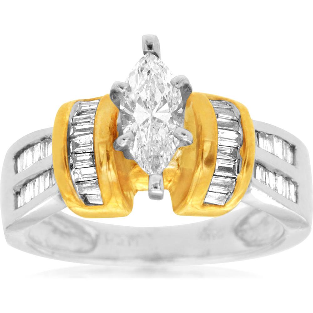 Royal 14K White Gold Marquise Diamond Engagement Ring - 1.05 Carat Total Diamond Weight
