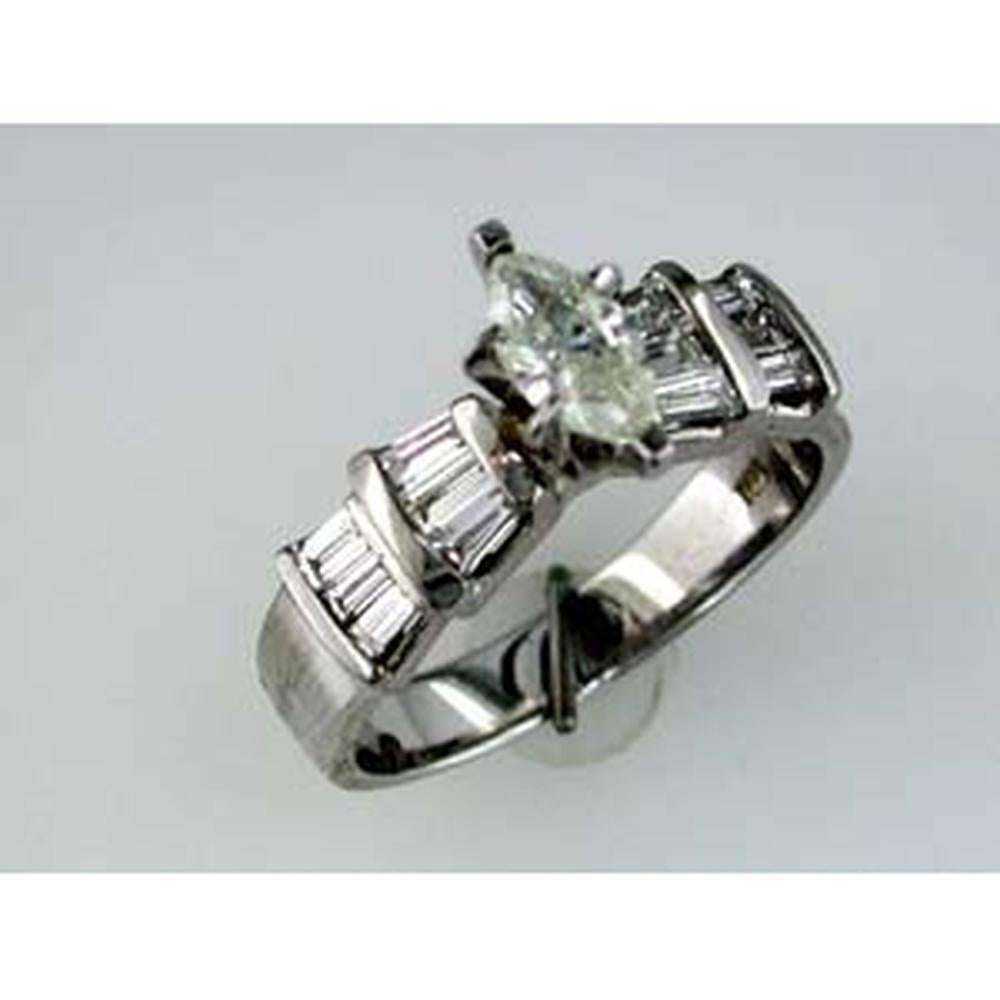 Royal 14K White Gold Marquise Diamond Engagement Ring - 1.1 Carat Total Diamond Weight