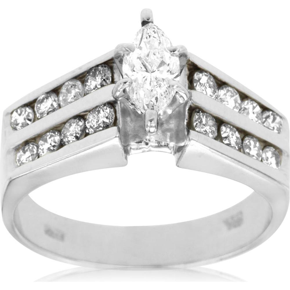 Royal 14K White Gold Marquise Diamond Engagement Ring - 1.12 Carat Total Diamond Weight