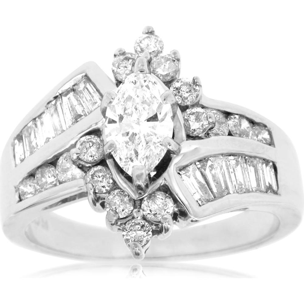Royal 14K White Gold Marquise Diamond Engagement Ring - 1.55 Carat Total Diamond Weight