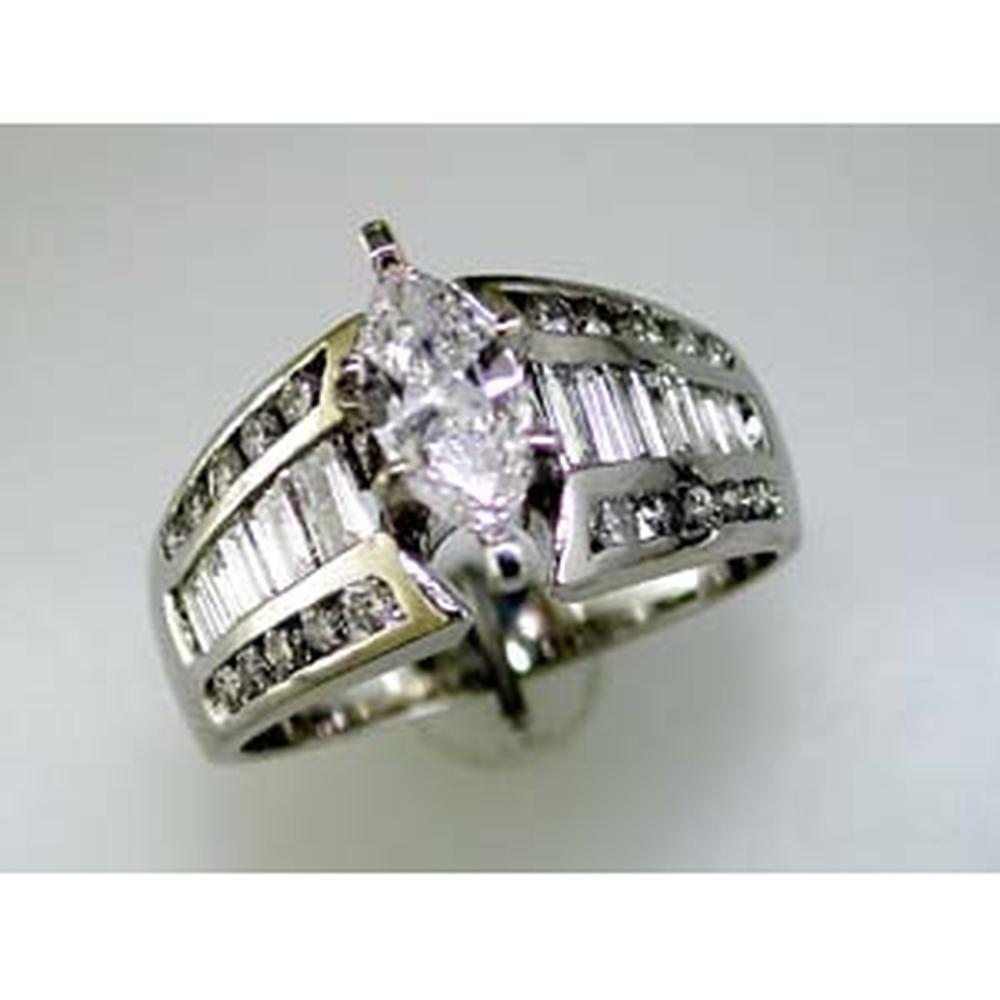Royal 14K White Gold Marquise Diamond Engagement Ring - 1.84 Carat Total Diamond Weight