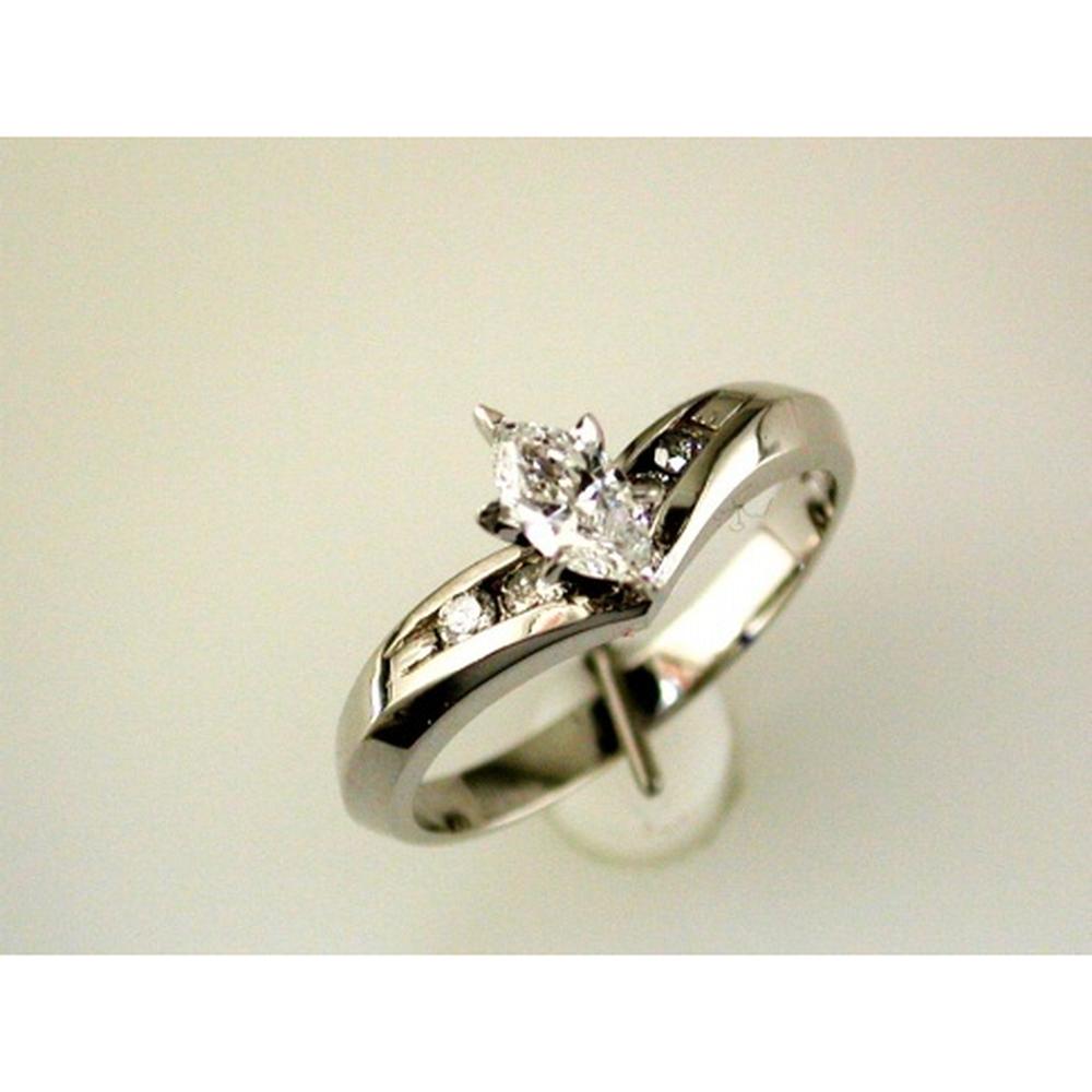Royal 14K White Gold Marquise Diamond Halo Engagement Ring - 0.43 Carat Total Diamond Weight
