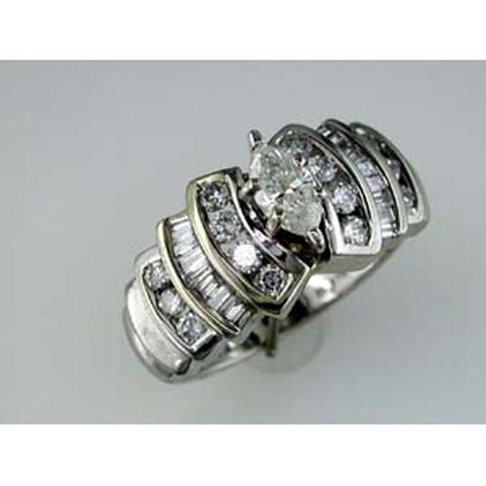 Royal 14K White Gold Marquise Diamond Halo Engagement Ring - 1.00 Carat Total Diamond Weight