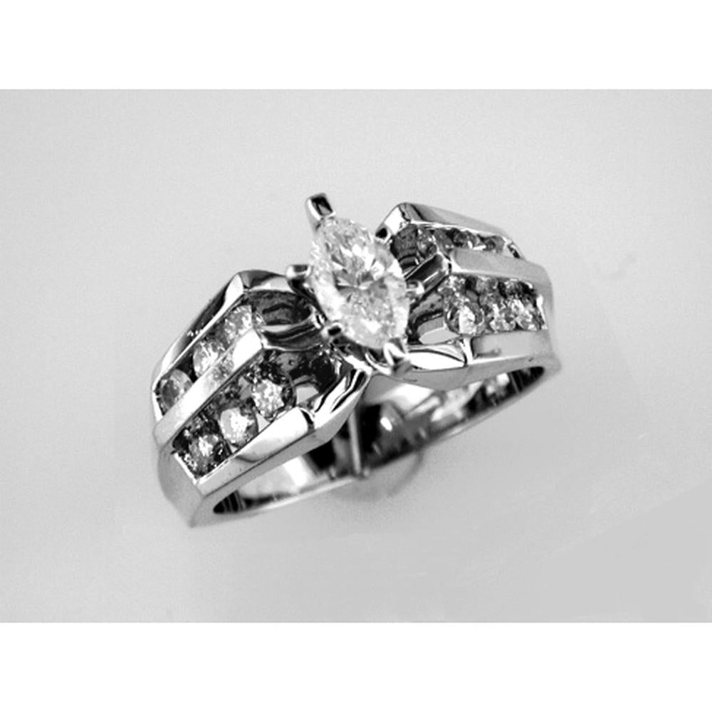 Royal 14K White Gold Marquise Diamond Halo Engagement Ring - 1.25 Carat Total Diamond Weight