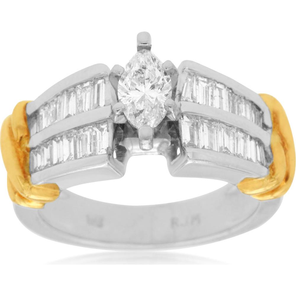 Royal 14K White Gold Marquise Diamond Halo Engagement Ring - 1.25 Carat Total Diamond Weight