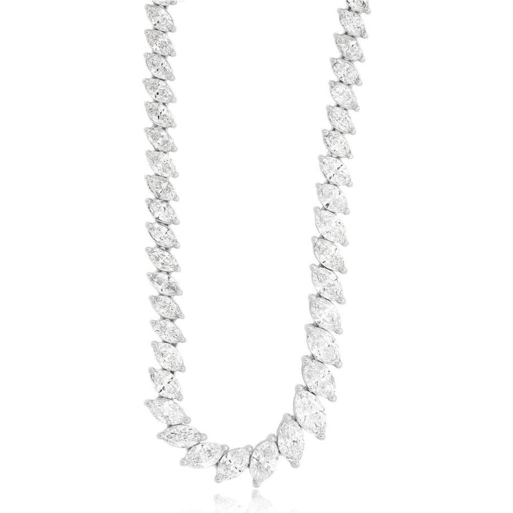 Royal 14K White Gold Marquise Diamond Tennis Necklace - 7.00 Carats Total Diamond Weight