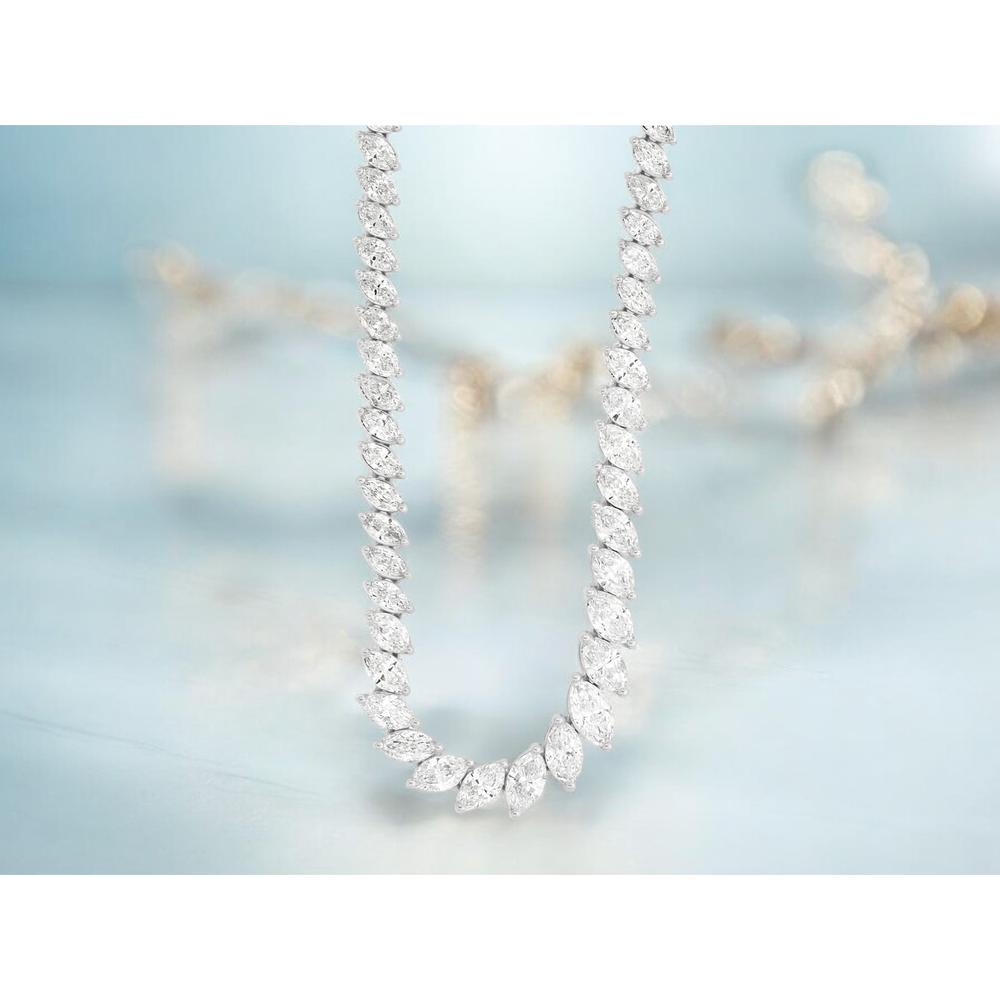 Royal 14K White Gold Marquise Diamond Tennis Necklace - 7.00 Carats Total Diamond Weight