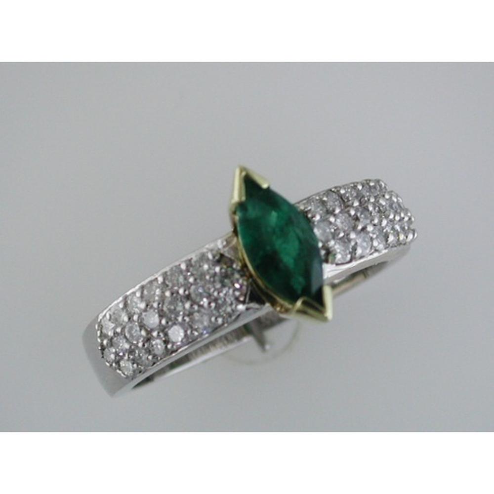 Royal 14K White Gold Marquise Emerald and Diamond Halo Ring - 1.58 Carat Total Gem Weight