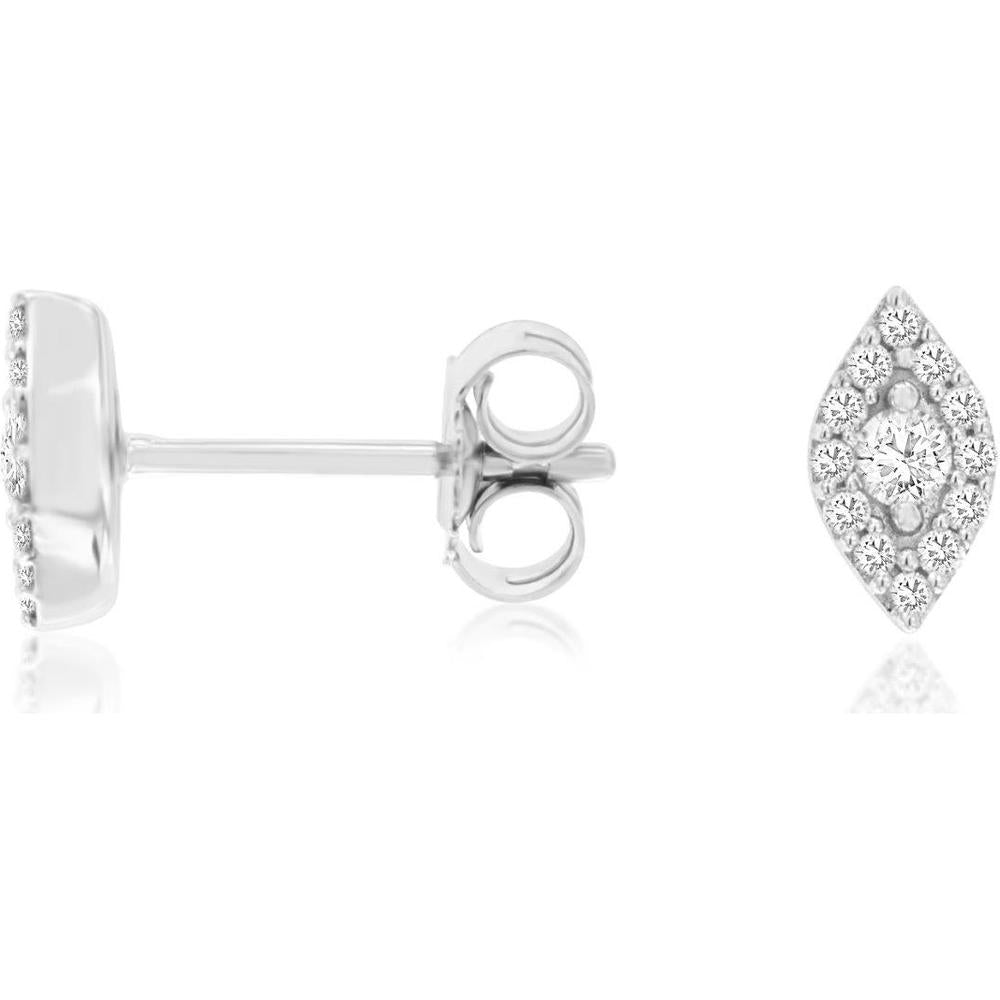 Royal 14K White Gold Marquise Halo Stud Earrings with Round Diamonds - 0.16 Carats Total Diamond Weight