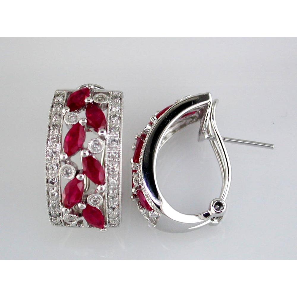 Royal 14K White Gold Marquise Ruby & Diamond Earrings - 2.30 Carat Total Gem Weight