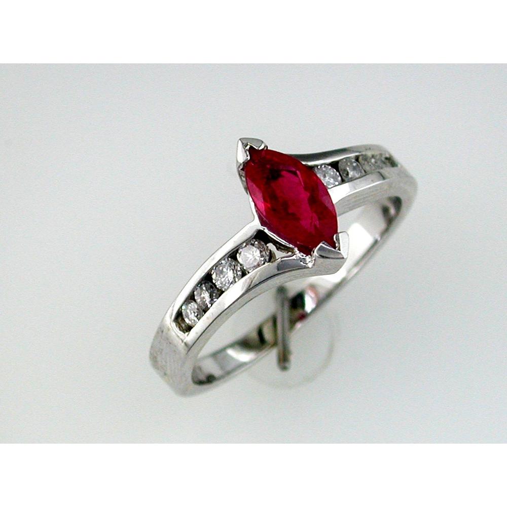 Royal 14K White Gold Marquise Ruby & Diamond Ring - 0.24 Carat Ruby, 0.45 Carat Total Diamond Weight